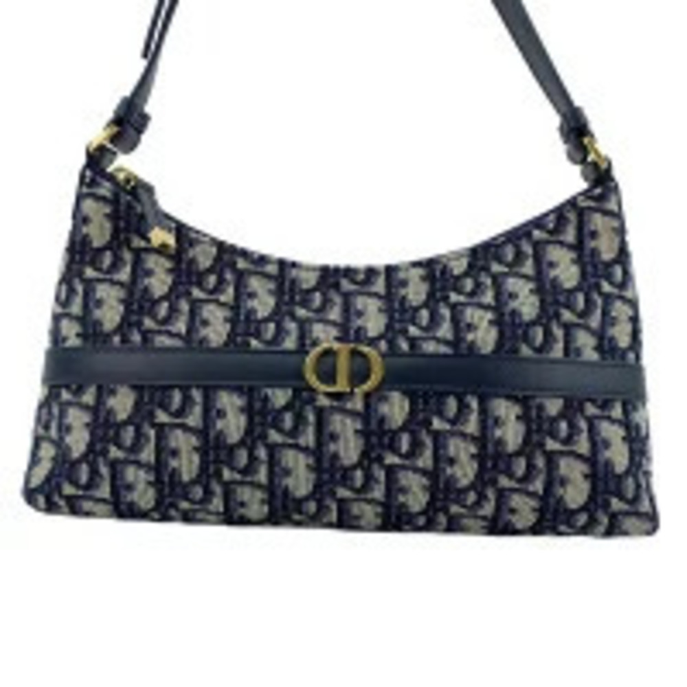 Christian Dior Canvas Montaigne Shoulder Bag Navy Blue